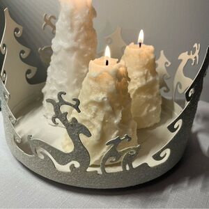 PartyLite Christmas Candle Holder with White Sparkles Accents. Box incl.